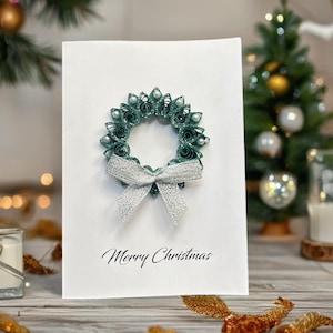 Carte de Noël 3D faite main - Couronne de piquants argentés, carte de voeux de vacances, cadeau de fête unique pour elle ou lui