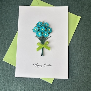 Carte de Pâques, cartes florales 3D faites main, bouquet de fleurs myosotis