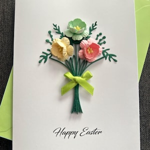 Carte de Pâques, Cartes 3D faites main, Bouquet de fleurs printanières, Cartes de voeux, Cadeau unique