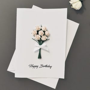 Carte d'anniversaire 3D, bouquet de voeux floral fait main, roses pour elle, cadeau unique