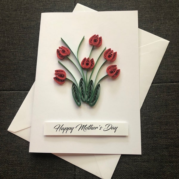 Happy Mother Day card, Valentine Card,3D quilled card , Handmade Greeting Card, Tulips,Flowers Birthday Card ,Heart,Luxurious bouquet flower