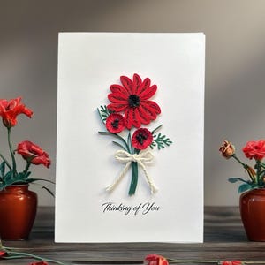 Carte d'anniversaire 3D, Merci, Carte de pavot faite main, Bouquet pour elle, Carte de voeux florale, Fleurs sauvages de printemps