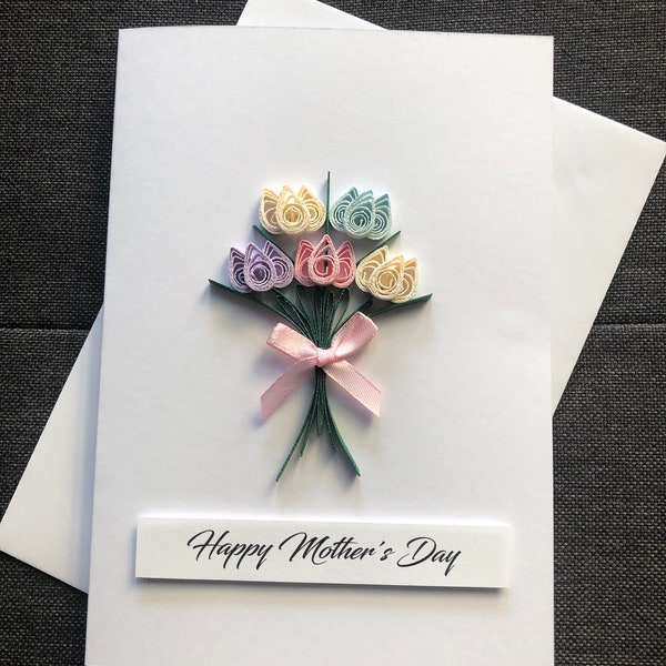 Mothers Day Card,Happy Birthday Card, Quilled Flowers ,Handmade Bouquet of Flowers,Gift for her, Tulips for my mum, Handmade Gift