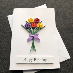 Happy Birthday Card, Quilled Flowers ,Handmade Bouquet of Flowers,Gift for her, Tulips for my mum, Mother day card