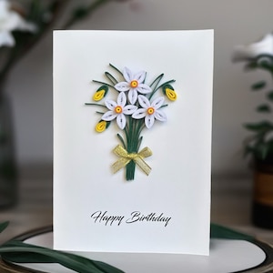 Carte d'anniversaire, carte de fête des mères, cadeau piquante unique, cadeau fait main, carte d'anniversaire faite main, fleurs pour amis, jonquilles pour elle, carte 3D