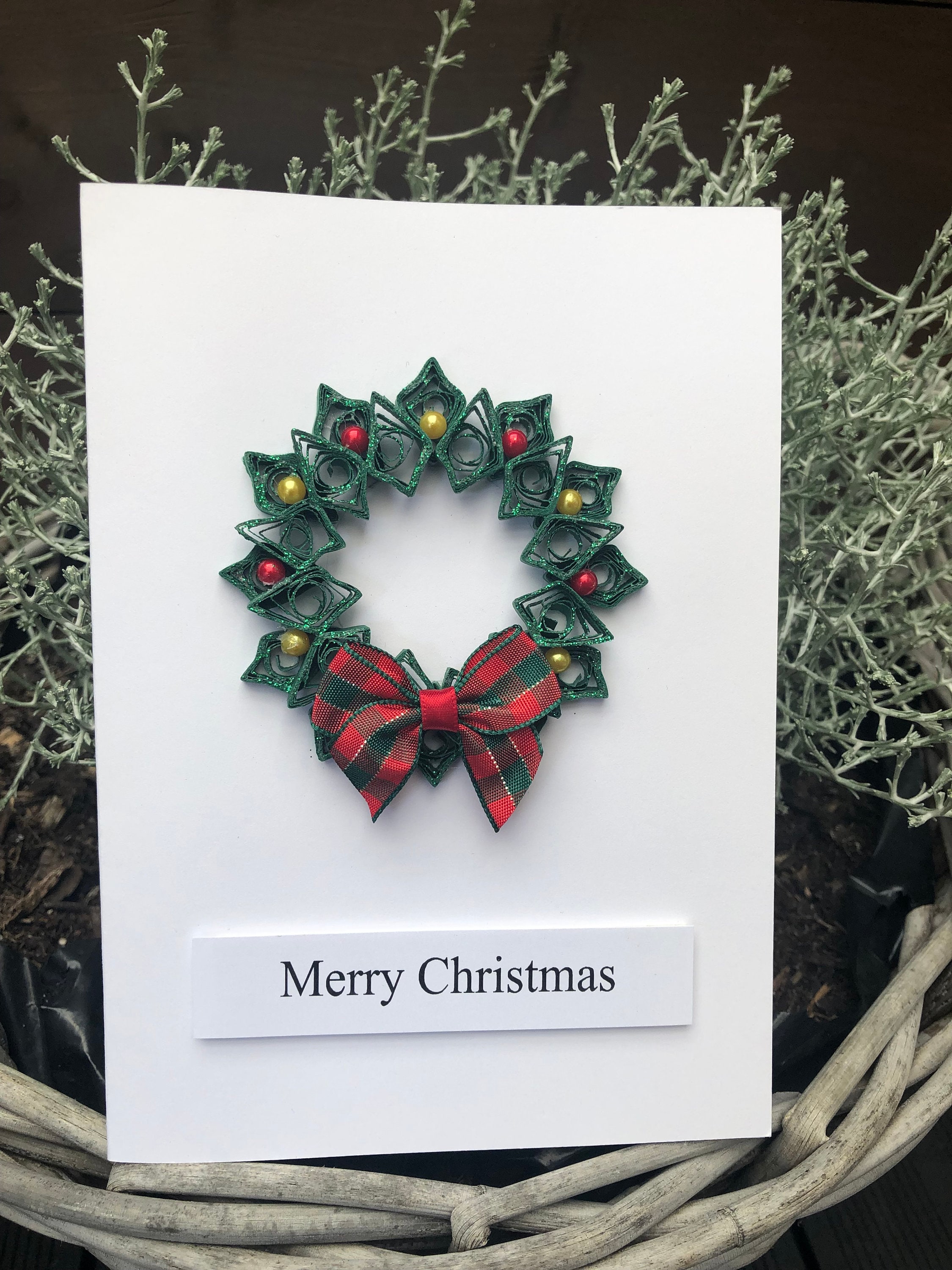 Christmas Card,wreath Christmas Card, Handmade Greeting Card, Unique Christmas Gift, Quilled