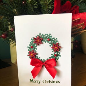 Carte de Noël faite main, guirlande de Noël, carte de voeux piquante, carte 3D, poinsettias