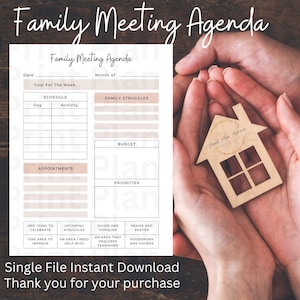 Planificador de agenda de reuniones familiares para productividad/presupuesto para adultos, adolescentes y niños/programación semanal/imprimible en tamaño carta de EE. UU. y A4