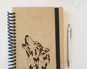 Wolf notebook, laser cut wolf  journal, Sketchbook, Writing journal, spiral notebook, diary, sketchbook,  memory book,  draw, writing