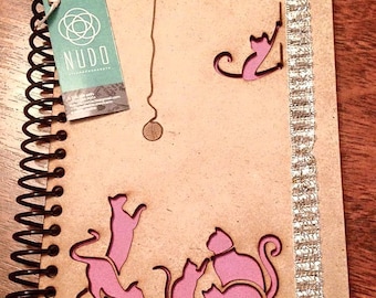 Cat Journal wood journal Cat lovers Diary Notebook  writing new laser journal spiral notebook sketchbook scrapbook memory book libreta 5x 8