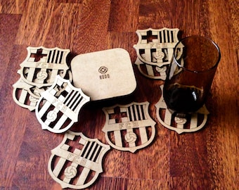 FC Barcelona Coasters, Sports Team Coasters, laser cut coasters, choose your own team, sports gift,  team logo coasters,  Barcelona coasters