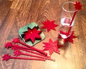 Christmas Coasters, Poinsettias coasters, wood Coasters, Hostess Gift, Set of Coasters, Christmas Decor, Stocking stuffers, Poinsettia, gift