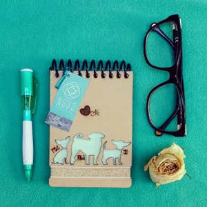 Pocket journal Mini notebook notepad sketchbook handmade wood laser libreta Mini bucket list journal Bucket-list mini dogs cat perfect gift