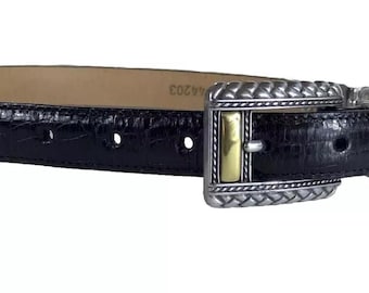 Vtg Brighton Black Leather Silver/brass Accent Belt 31” - Etsy display picture 3