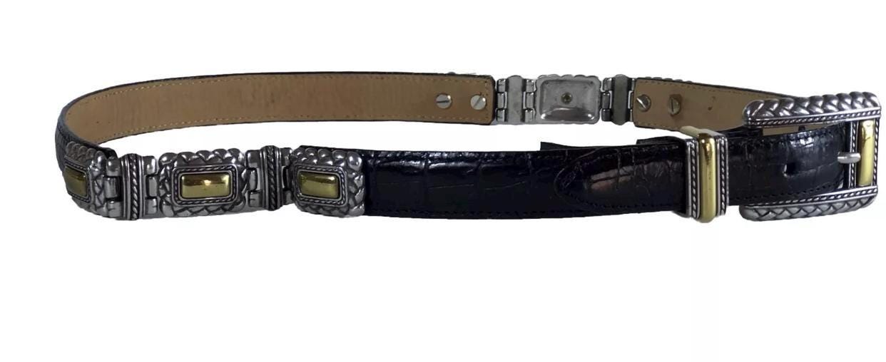 Vtg Brighton Black Leather Silver/brass Accent Belt 31” - Etsy display picture 3