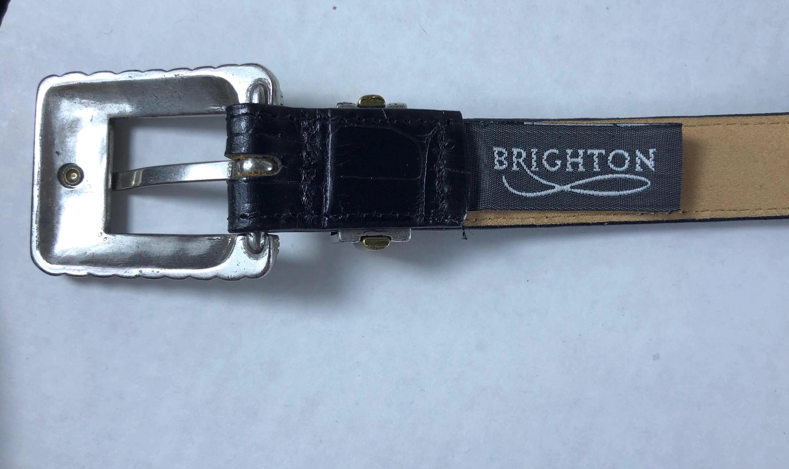 Vtg Brighton Black Leather Silver/brass Accent Belt 31” - Etsy display picture 2