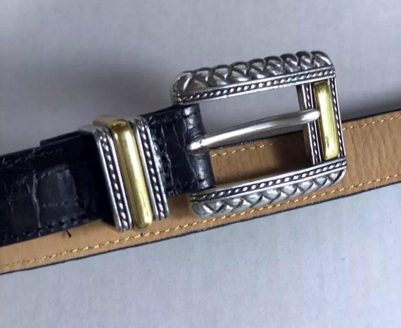Brighton Black Leather Belt with Silver Accents Vintage 1990 main image 2