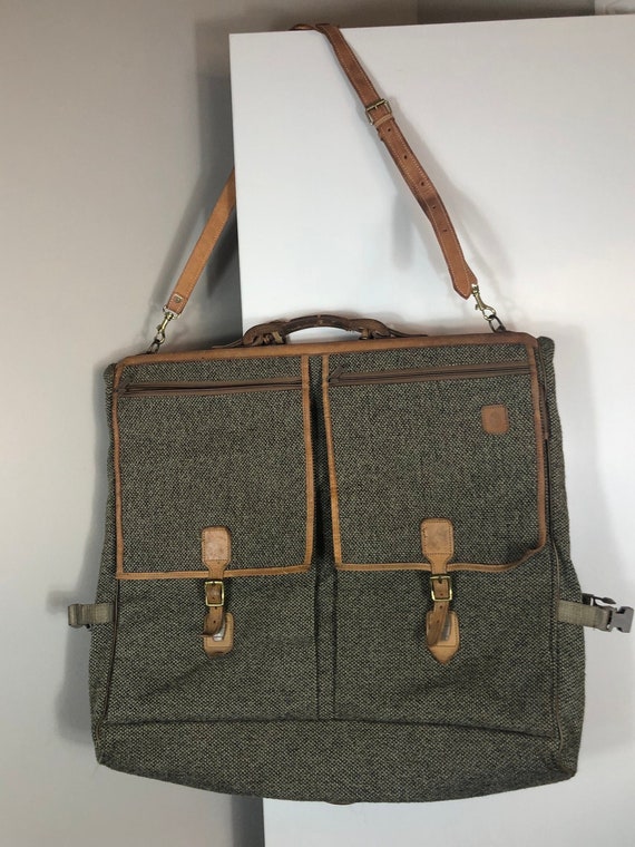 Vtg Hartmann Tweed/Leather Hanging Garment Bag 24 