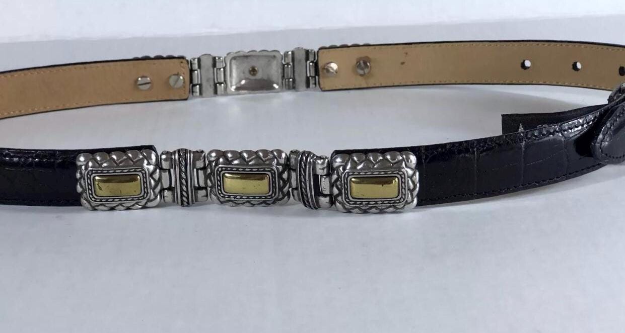 Brighton VTG Embellished Bedazzled Black Leather Belt with Silver & Gold Accents Heart Of Silver Belt - Brighton main image 2