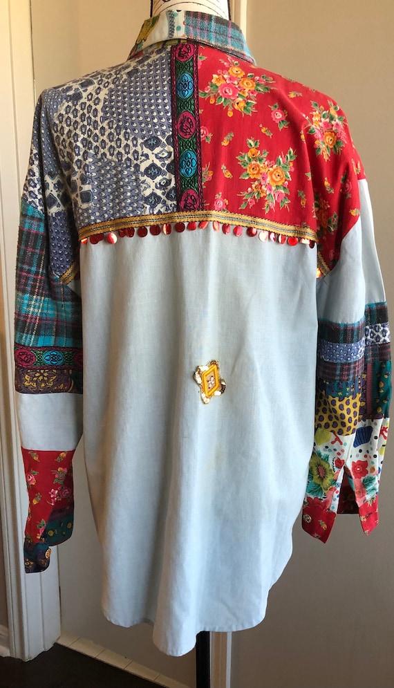 Vintage St Tropez Oversized Patchwork Button Up Sh