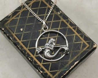 Vintage 835 Silver Aquarius Necklace - 1960s Paris Souvenir - 19" Cable Link Chain With Zodiac Pendant