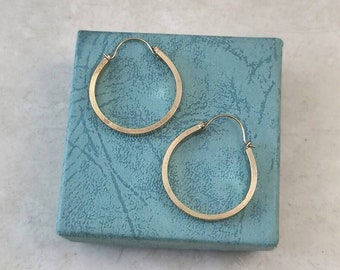 Vintage Sterling Silver Vermeil Forstner Hoops - Medium Hoop Earrings - Gold Plated Flat Hoops