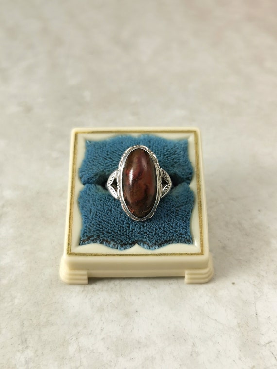 Vintage Sterling Silver and Jasper Ring - Clark &… - image 1