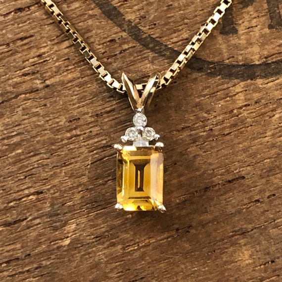 Citrine and Diamond 10k Gold Necklace Pendant - No