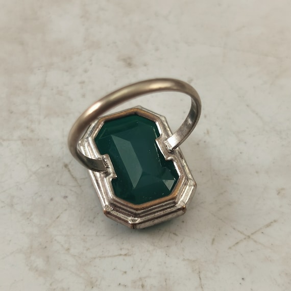 Art Deco Chrysoprase Glass Ring and Brooch SET - … - image 4