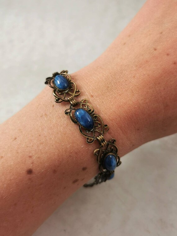 Amazing Signed Czech Blue Glass Bracelet - Filigr… - image 10