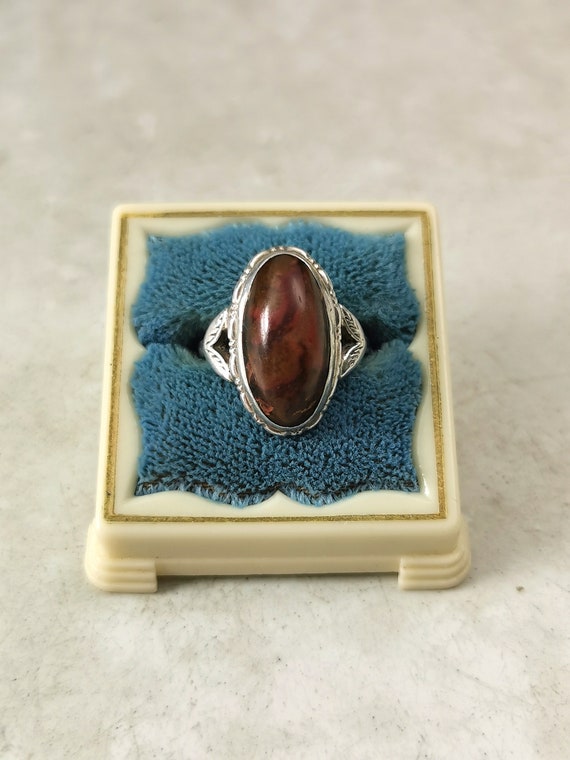 Vintage Sterling Silver and Jasper Ring - Clark &… - image 2