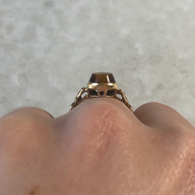 Vintage Ring Retro Tigers Eye 10k Yellow Gold Ring