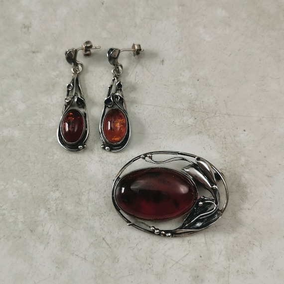 Amazon.com: Large Amber 846B Jewellery Set, 925 Sterling  Sterling Silver Amber Brooch & Earrings Set main image 1