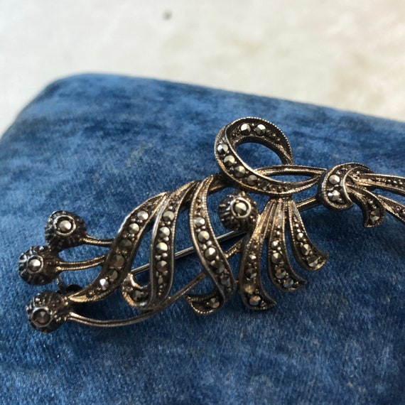 Vintage Sterling Silver and Marcasite Floral Spri… - image 4