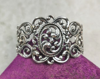 Vintage Danecraft Sterling Silver Filigree Cuff - Repoussé Cuff Bracelet - 7"