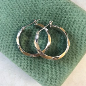 Vintage Estate 14k White & Yellow Gold Wide Hoop Earrings - Big Hoops - Two Tone Solid White Gold Pierced Hoops