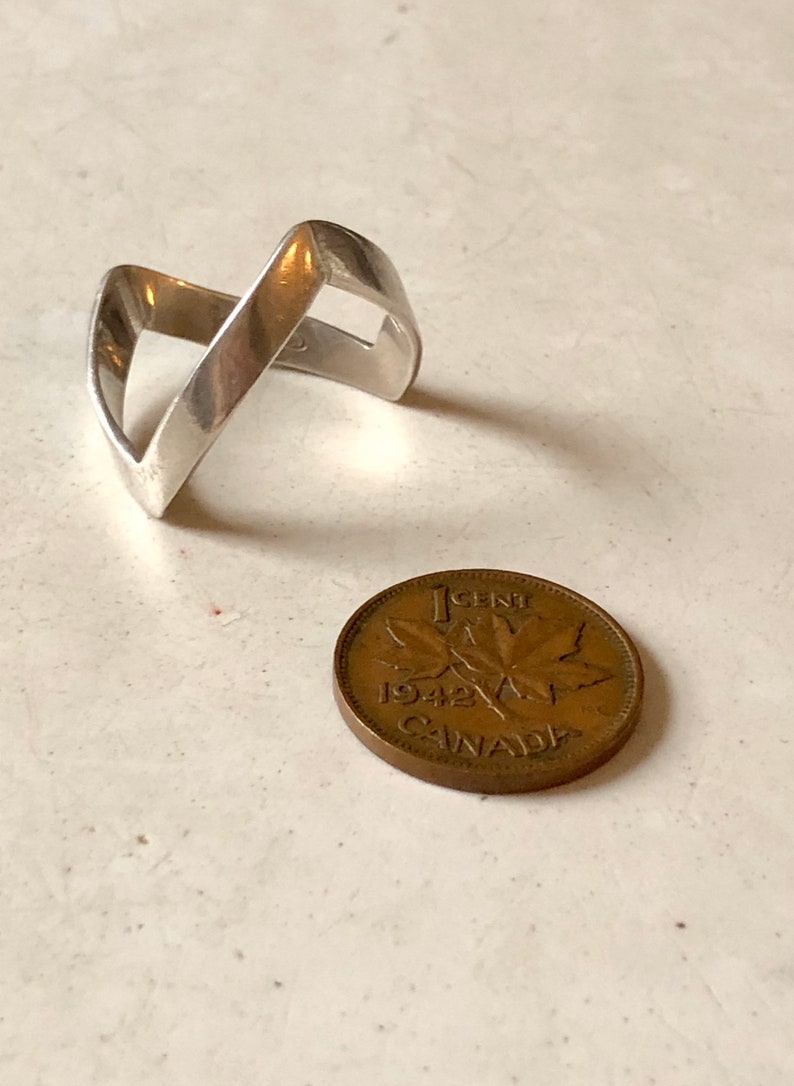 Wishbone Chevron Sterling Silver Ring Birmingham 1976 Large Size