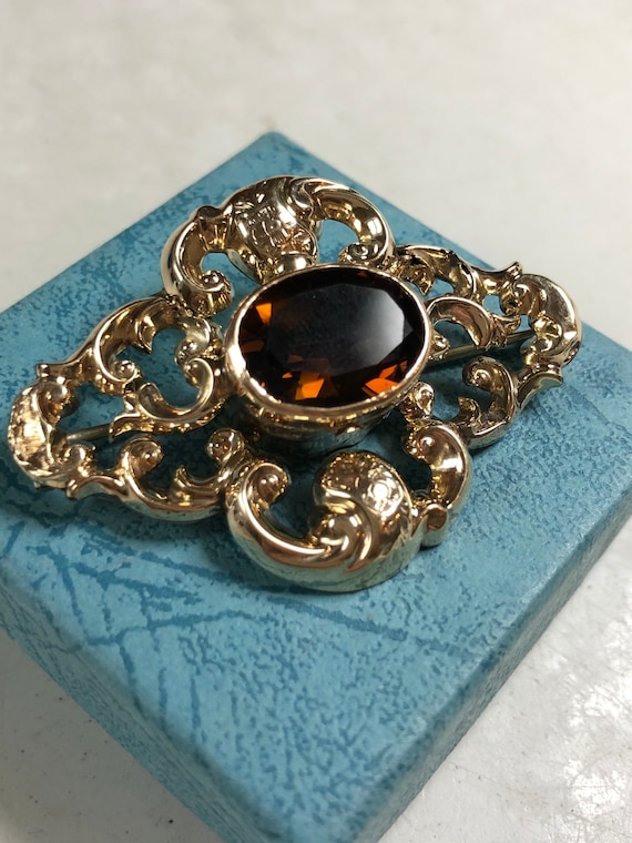 Georgian Citrine / Smokey Quartz Solid Gold Brooch