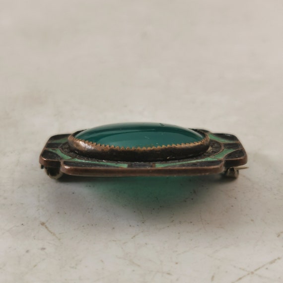 Art Deco Chrysoprase Glass Ring and Brooch SET - … - image 7