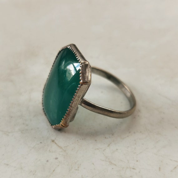 Art Deco Chrysoprase Glass Ring and Brooch SET - … - image 3