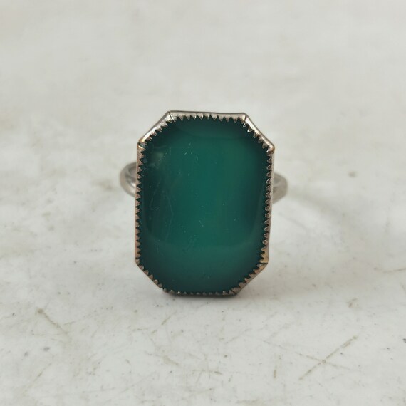 Art Deco Chrysoprase Glass Ring and Brooch SET - … - image 2