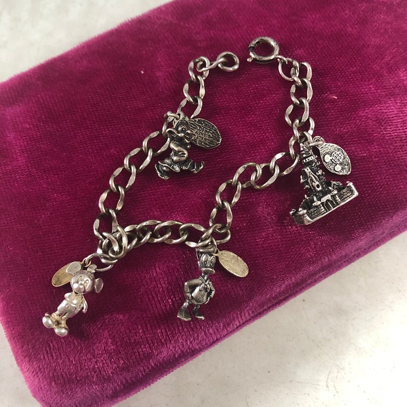 Vintage Walt Disney Charm Bracelet Sterling Silver Mickey Mouse image 1