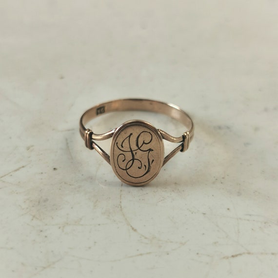 Antique 9ct Yellow Gold Signet Ring - Monogram J … - image 2