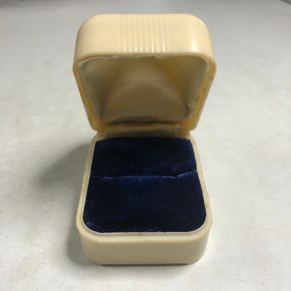Celluloid Vintage Ring Box - Flower - Blue Velvet