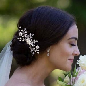Parel en kristallen bruidshaarkam, boho-bruilofthaarkam, parelmoer bruilofthaarstuk, kristal bruidshaaraccessoire PG0015