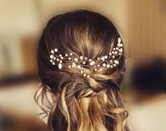 Boho wedding hair vine with pearls and crystals for romantic bridal hairstyle or for bridesmaids hair V0006