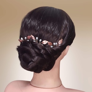 3 pcs Rose gold leaf bridal hair pins, Wedding hair pins with leaves, Bohemian wedding hair pins EP0005