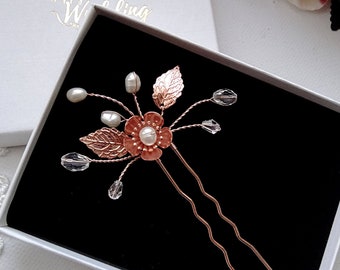 Floral hair pin with fresh water pearls and crystal, Bridal hair pin, Small Wedding hair piece EP0015