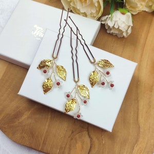 3 pcs Small flower wedding hair pins, Color pearl bridal hair pins, Cute leaf bridal hair piece EP0002