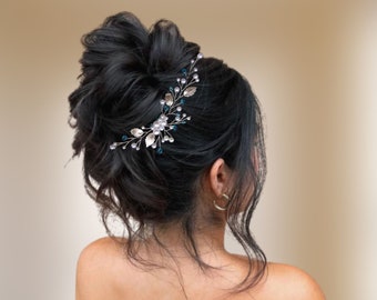 Bijou chignon mariage boho, Peigne de mariée bohème en cristal et perles, Peigne cheveux mariage avec feuilles PG0041